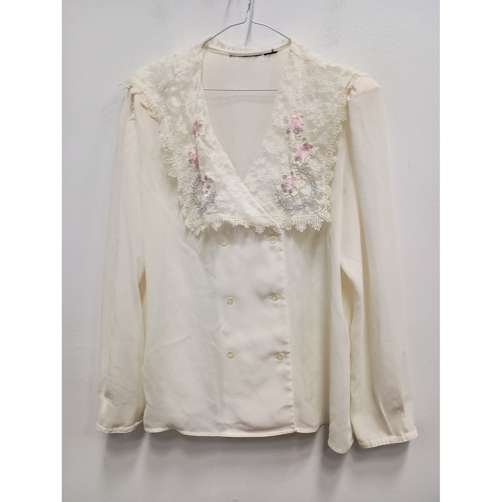 VTG Nicola Fairy Romantic Top Womens L Ivory Lace Floral Embroidered Lace Coll